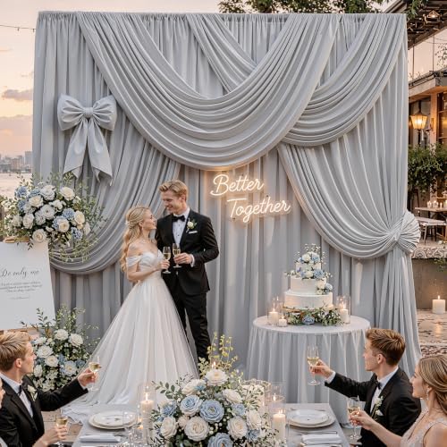 20FTx12FT Silver Backdrop Curtains for Weddings, Birthdays and Photography in W5' x H12'(4 panels) in Sliver, alternate view