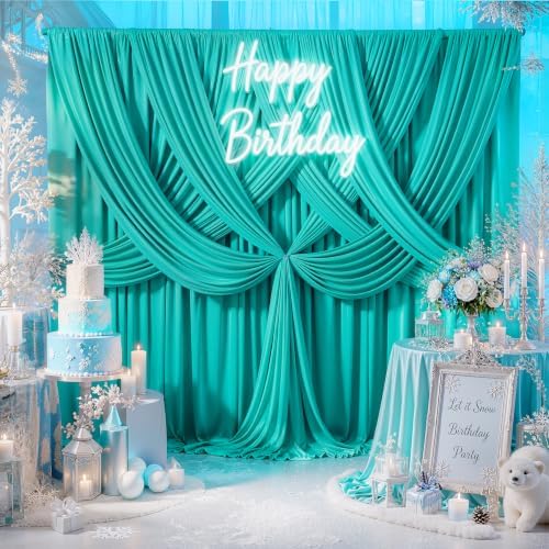 20FTx12FT Turquoise Backdrop Curtains for Weddings, Birthdays and Photos in W5' x H12'(4 panels) in Turquoise, alternate view