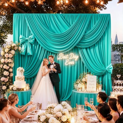 20FTx12FT Turquoise Backdrop Curtains for Weddings, Birthdays and Photos in W5' x H12'(4 panels) in Turquoise, alternate view