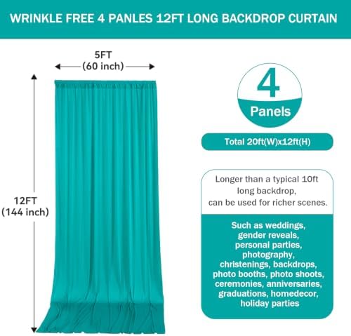 20FTx12FT Turquoise Backdrop Curtains for Weddings, Birthdays and Photos in W5' x H12'(4 panels) in Turquoise, alternate view