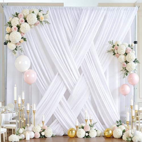 20ftx12ft White Backdrop Curtain for Parties, Thick Wrinkle Resistant 4 Panels 12 ft Long Polyester Wedding
