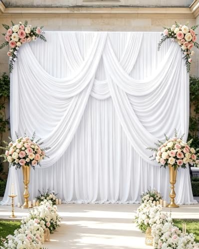 20ftx12ft White Backdrop Curtain for Wedding & All Parties in W5' x H12'(4 panels) in White