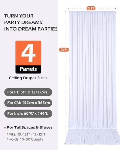 20ftx12ft White Backdrop Curtain for Wedding & All Parties in W5' x H12'(4 panels) in White, alternate view 2