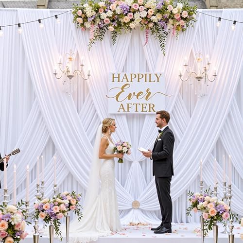 20ftx12ft White Backdrop Curtain for Wedding Parties, Wrinkle Free 4 Panels Silky Polyester 12 ft Long Photo, alternate view