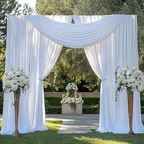 20FTx12FT White Backdrop Curtains for Wedding Party, Birthday and Labor Day in W5' x H12'(4 panels) in White