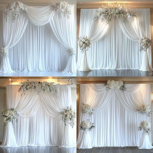 20FTx12FT White Backdrop Curtains for Wedding Party, Birthday and Labor Day in W5' x H12'(4 panels) in White, alternate view