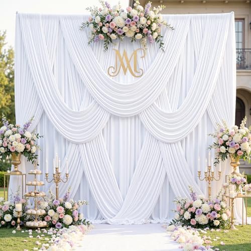 20ftx12ft Wrinkle Free White Backdrop Curtains for Parties, 4 Panels Silky Polyester Photo Backdrop Drapes 12FT, alternate