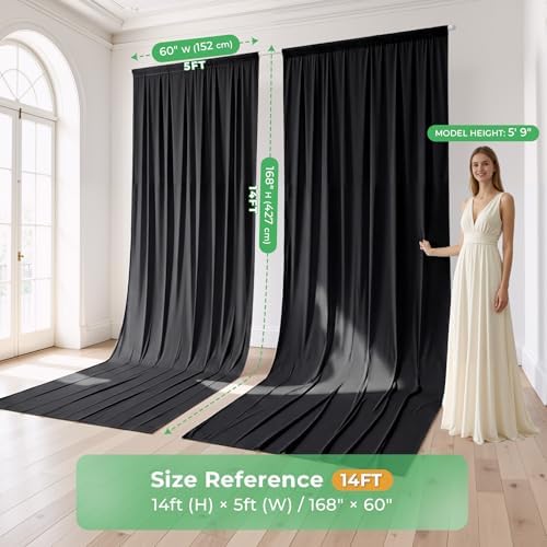 20ftx14ft Black Backdrop Curtain for Wedding Halloween Parties, alternate view 3