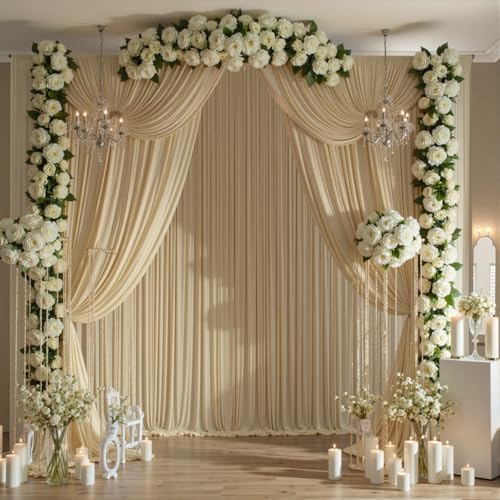 20FTx14FT Champagne Backdrop Curtains for Wedding, Birthday and Photography in W5' x H14'(4 panels) in beige, alternate view