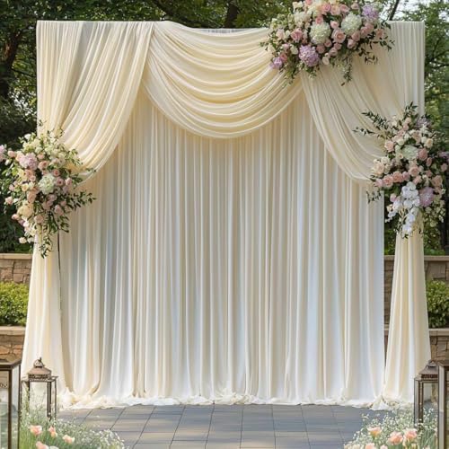 20FTx14FT Ivory Backdrop Curtains for Weddings, Birthdays and Photography in W5' x H14'(4 panels) in ivory
