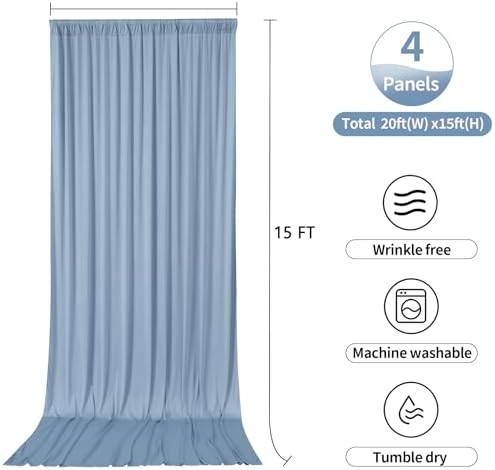 20ftx15ft Dusty Blue Backdrop Curtains for Parties, Wrinkle Free Polyester Photo Backdrop Drapes 4 Panels 15 ft, alternate