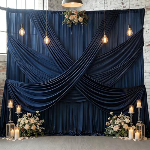 20ftx15ft Navy Blue Backdrop Curtain for Parties, Wrinkle Free Polyester 4 Panels 15 ft Long Photo Backdrop