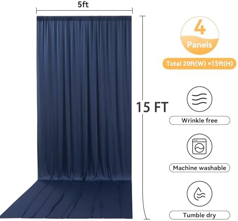 20ftx15ft Navy Blue Backdrop Curtain for Parties, Wrinkle Free Polyester 4 Panels 15 ft Long Photo Backdrop, alternate view 6