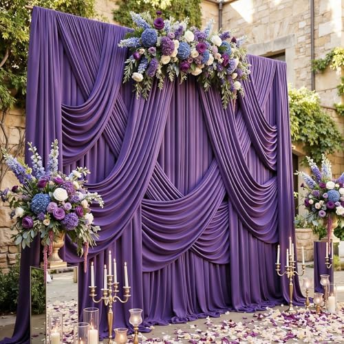 20ftx15ft Purple Backdrop Curtains for Parties, Wrinkle Free Polyester Purple Photo Backdrop Drapes 4 Panels 15