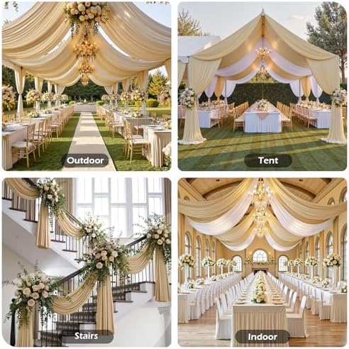 20ftx30ft Camel Khaki Ceiling Curtain for Wedding Parties, alternate view 4