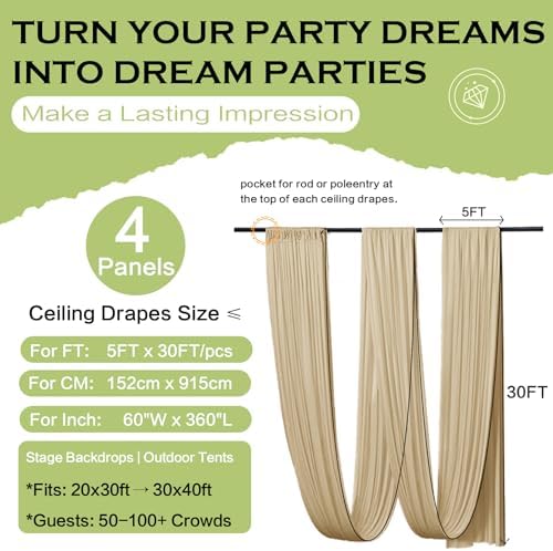 20ftx30ft Camel Khaki Ceiling Curtain for Wedding Parties, alternate view 6