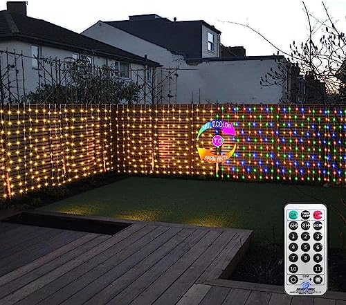 20Ftx3Ft Curtain Lights Outdoor LED Fence Lights with Remote Timer