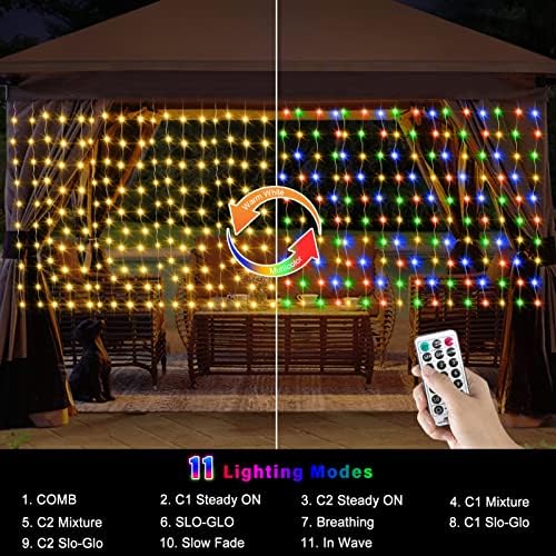 20Ftx3Ft Curtain Lights Outdoor LED Fence Lights with Remote Timer, alternate view 2