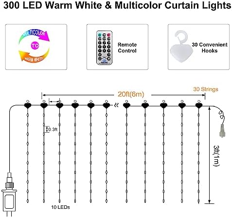 20Ftx3Ft Curtain Lights Outdoor LED Fence Lights with Remote Timer, alternate view 4