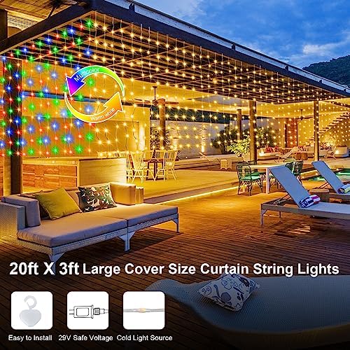 20Ftx3Ft Curtain Lights Outdoor LED Fence Lights with Remote Timer, alternate view 5