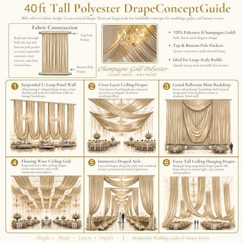 20ftx40ft Champagne Gold Ceiling Curtain for Wedding Parties, alternate view 2