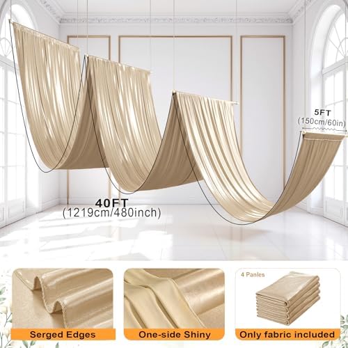 20ftx40ft Champagne Gold Ceiling Curtain for Wedding Parties, alternate view 6
