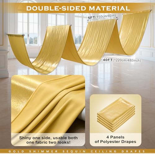 20ftx40ft Gold Ceiling Curtain for Wedding Parties, alternate view 6