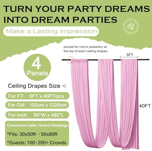 20ftx40ft Light Pink Ceiling Curtain for Wedding Parties, alternate view 6