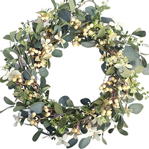 20Inch Artificial Eucalyptus Berry Wreath Green Leaf Eucalyptus Wreaths Spring Summer Wreath for Front Door