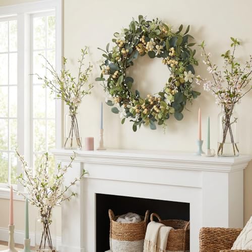 20Inch Artificial Eucalyptus Berry Wreath Green Leaf Eucalyptus Wreaths Spring Summer Wreath for Front Door, alternate view 2