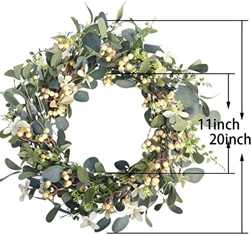 20Inch Artificial Eucalyptus Berry Wreath Green Leaf Eucalyptus Wreaths Spring Summer Wreath for Front Door, alternate view 3