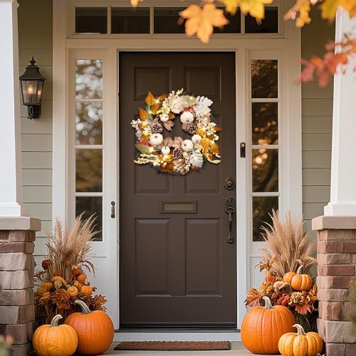 20Inch Thanksgiving Fall Wreath for Front Door with Light Autumn Wall Decor in Fall Wreaths, alternate view 2