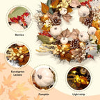20Inch Thanksgiving Fall Wreath for Front Door with Light Autumn Wall Decor in Fall Wreaths, alternate view 3