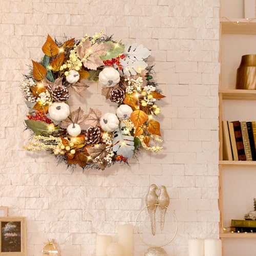 20Inch Thanksgiving Fall Wreath for Front Door with Light Autumn Wall Decor in Fall Wreaths, alternate view 5