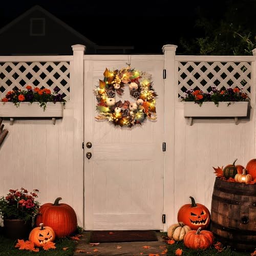 20Inch Thanksgiving Fall Wreath for Front Door with Light Autumn Wall Decor in Fall Wreaths, alternate view 6