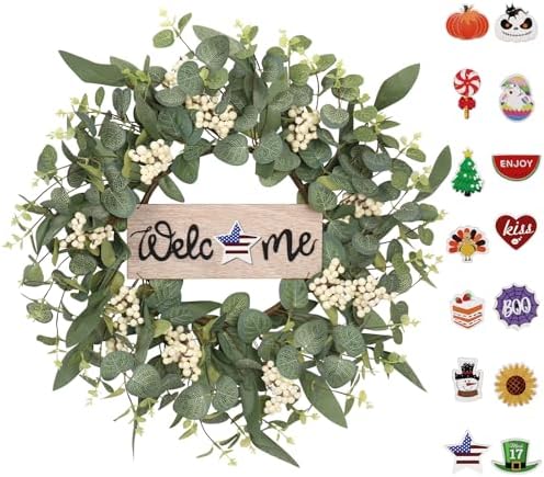 20Inch Wreaths for Front Door for Spring Fall Summer Winter Welcome Sign