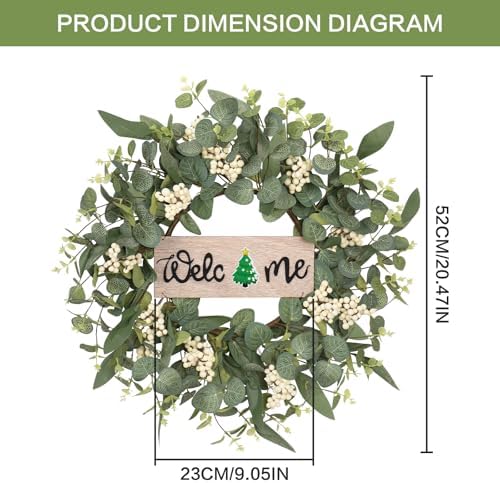 20Inch Wreaths for Front Door for Spring Fall Summer Winter Welcome Sign, alternate view 2
