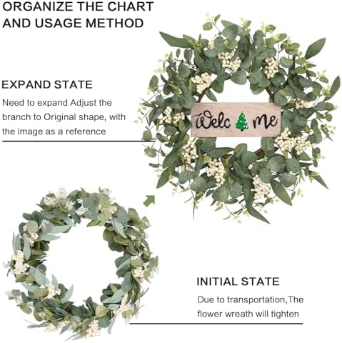 20Inch Wreaths for Front Door for Spring Fall Summer Winter Welcome Sign, alternate view 3