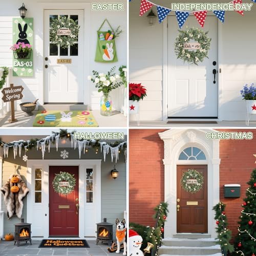 20Inch Wreaths for Front Door for Spring Fall Summer Winter Welcome Sign, alternate view 6
