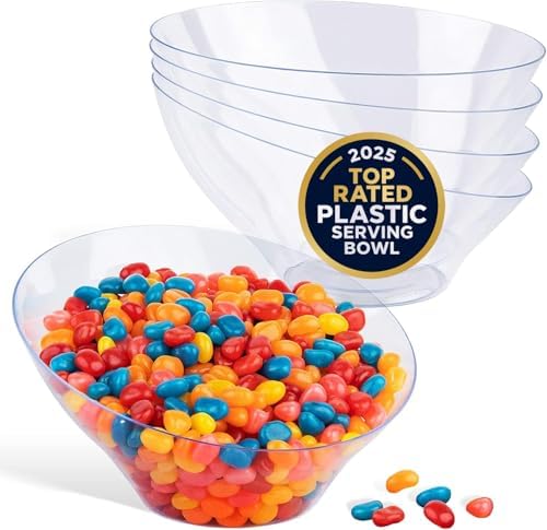 20oz Clear Plastic Serving Bowls (4 Pack) Medium Disposable Candy Dishes, Buffet Containers, Chips, Popcorn