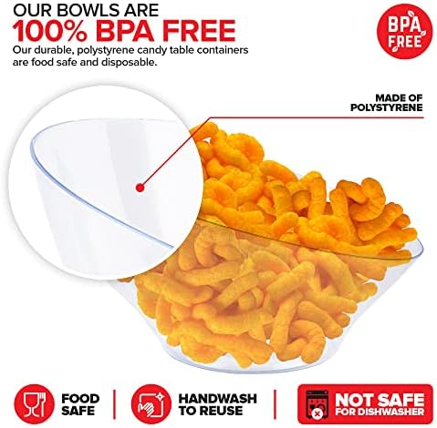 20oz Clear Plastic Serving Bowls (4 Pack) Medium Disposable Candy Dishes, Buffet Containers, Chips, Popcorn, alternate view 3