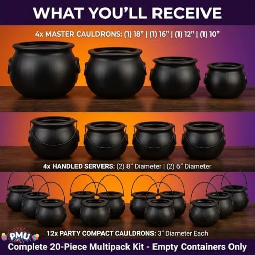 20Pc Cauldron Multi-pack, Black Witch Cauldron Bowl for Halloween Decor, alternate view 4