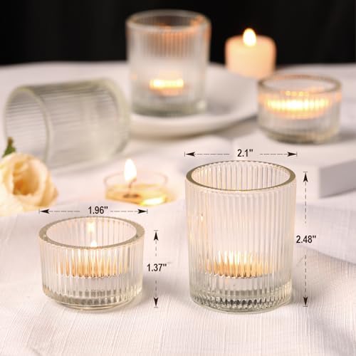 20pcs Assorted Ribbed Clear Votive & Tea Light Candle Holders, Glass Candle Holder for Table Centerpiece, alternate view 2