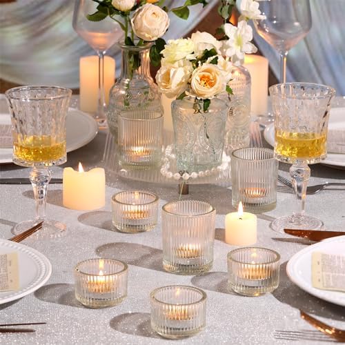 20pcs Assorted Ribbed Clear Votive & Tea Light Candle Holders, Glass Candle Holder for Table Centerpiece, alternate view 4