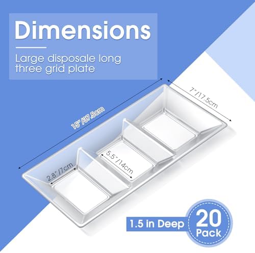 20pcs Clear 3 Section Serving Tray 15 x 7 in Plastic in Clear, alternate view 2