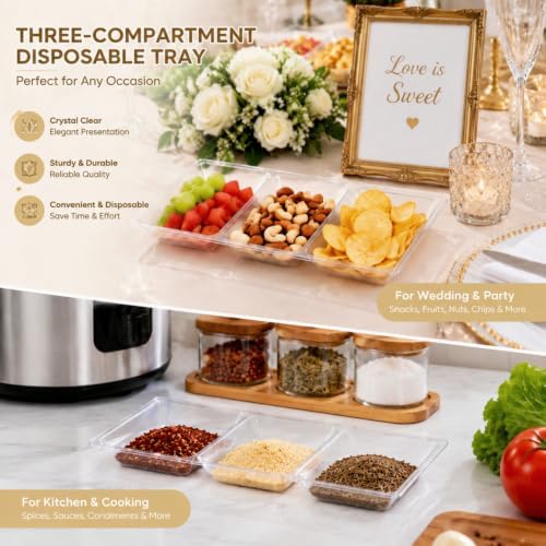 20pcs Clear 3 Section Serving Tray 15 x 7 in Plastic in Clear, alternate view 3