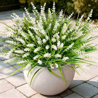 20Pcs Fake Plants Artificial Flowers Monkey Grass for Outdoors, UV Resistant Realistic White Artificial Plants, alternate