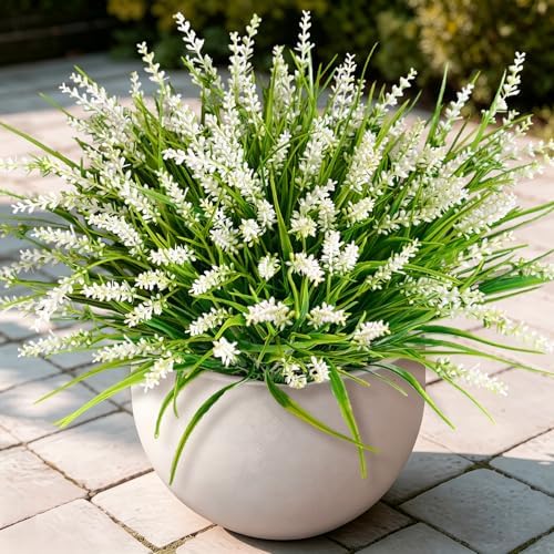 20Pcs Fake Plants Artificial Flowers Monkey Grass for Outdoors, UV Resistant Realistic White Artificial Plants, alternate