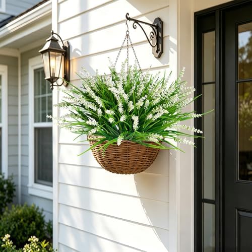 20Pcs Fake Plants Artificial Flowers Monkey Grass for Outdoors, UV Resistant Realistic White Artificial Plants, alternate