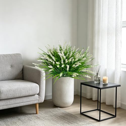 20Pcs Fake Plants Artificial Flowers Monkey Grass for Outdoors, UV Resistant Realistic White Artificial Plants, alternate
